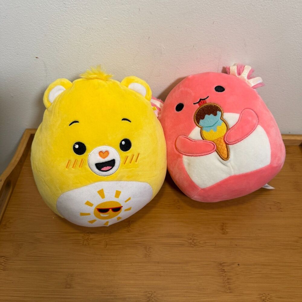 Squishmallows Lot 2 Funshine Care Bear Archie Axolotl Ice Cream 8" Plush